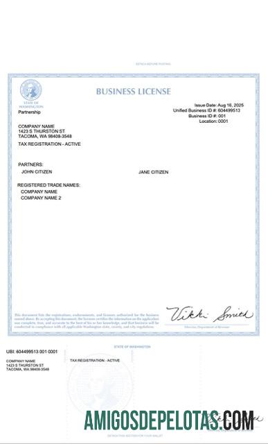 em branco EUA Washington Licença comercial modelo Word e PDF